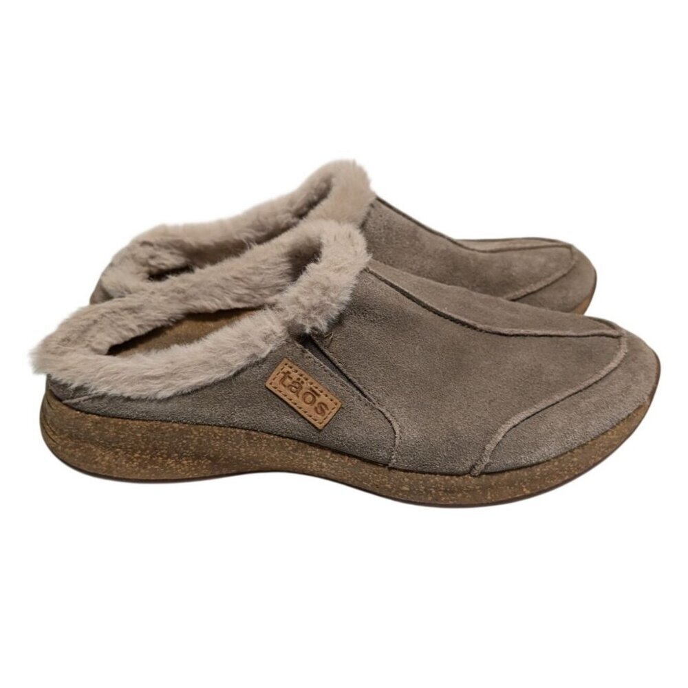 Taos Womens 10 Future Suede Faux Fur Lined Slip On Clogs Mules Greige